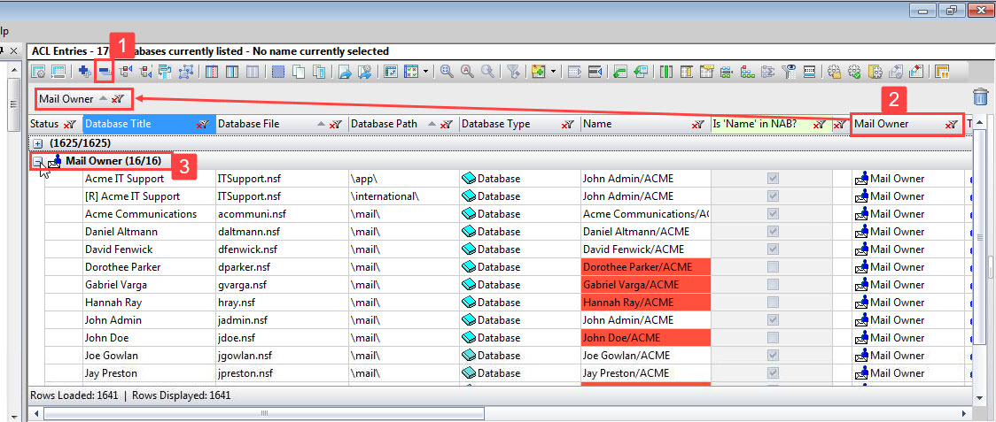Group the data in the main grid by the column 'Mail Owner'