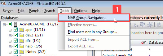 Open the NAB Group Navigator by selecting the option from the 'Tools' menu