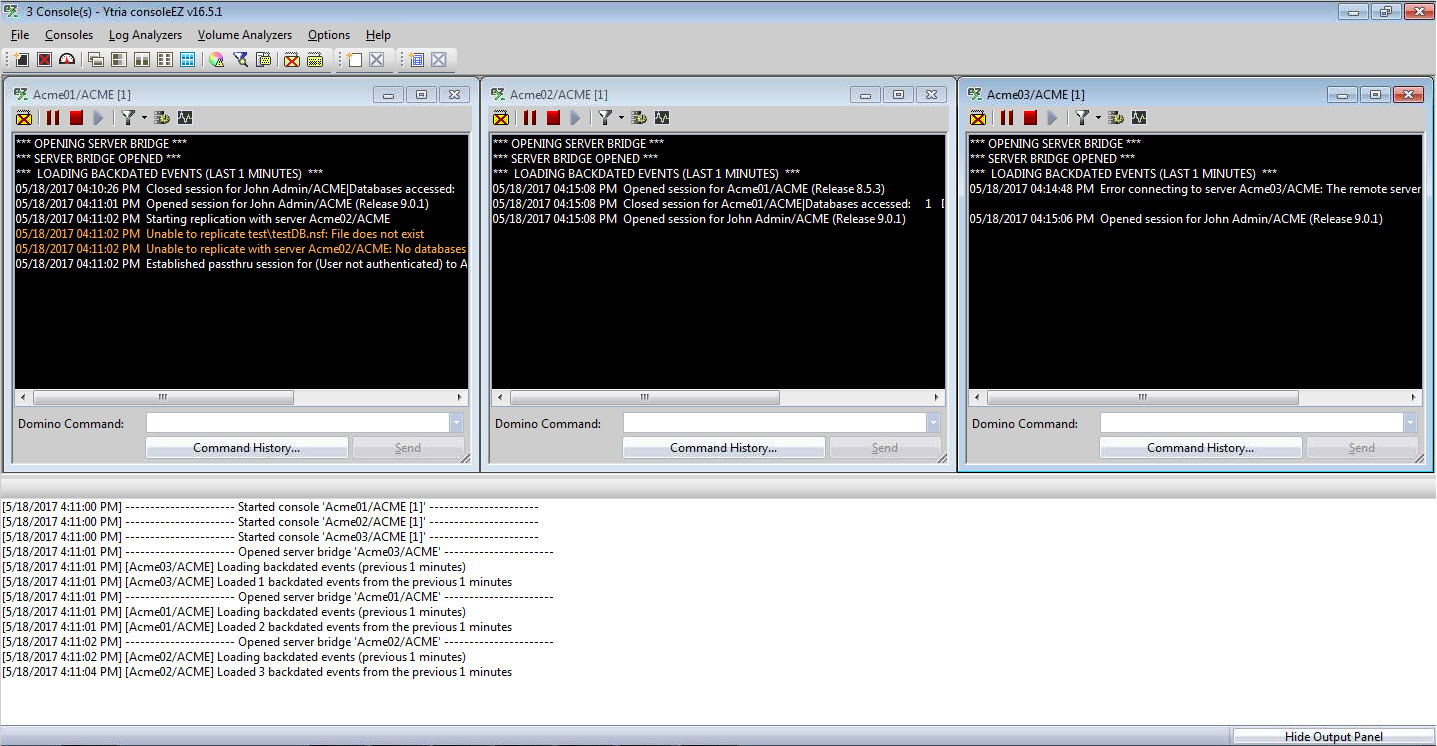 Your selected servers' consoles are now loaded and being monitored.