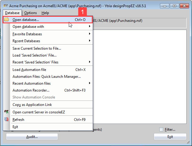 Change database by selection the 'Open Database' option from the 'Database' menu