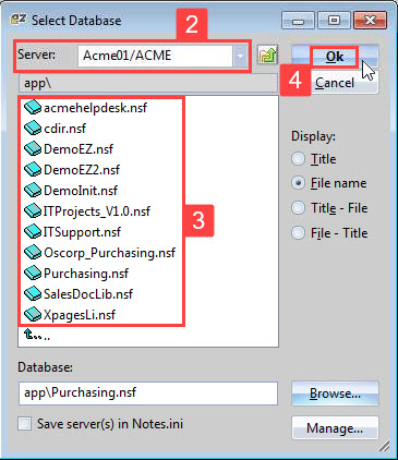 Select a server from the drop-down server list. Choose the database you want to load