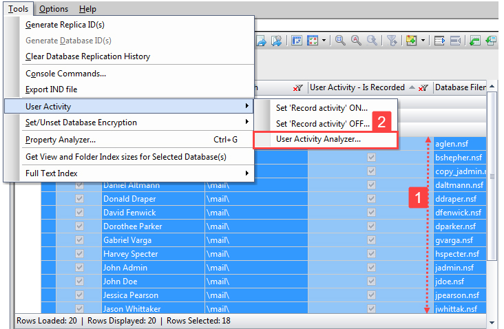 Select the database to analyze and then open the User Activity Analyzer