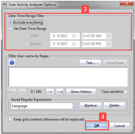 Set the date and time range filters and then click 'OK'