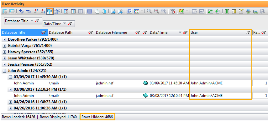 After the Values filter is applied, the only data remaining in the grid will be those entries whose selected values are present