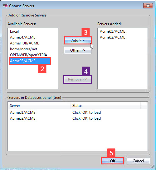 Select the servers you want to load from the list of available servers
