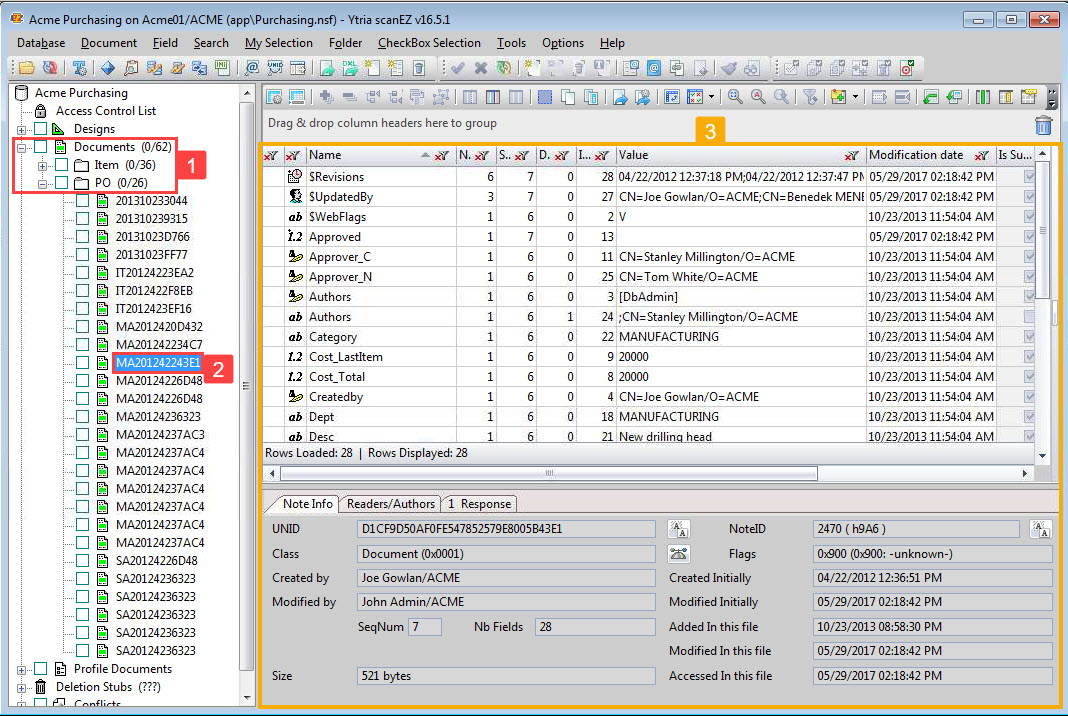 Expand the 'Document' category, then click the document you want modify