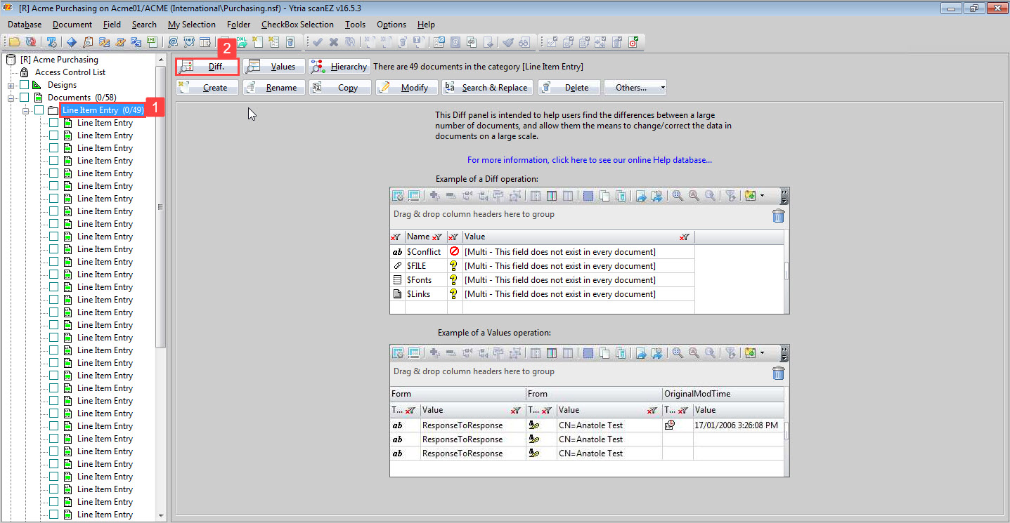 Choose the folder you want to process and click the 'Diff' button