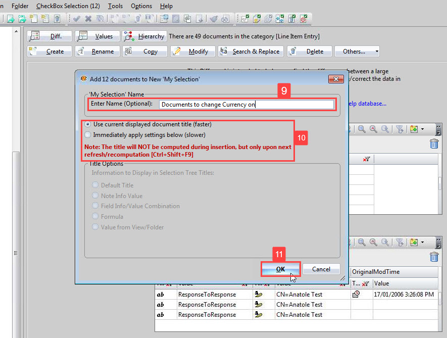 Choose the title for your new My Selection folder and how the title information will be displayed