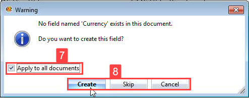 If the item is not present in all the selected documents, you will be asked what you want to do
