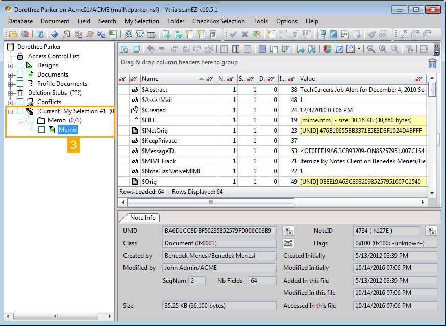 The database is loaded in scanEZ and the selected document is placed in a My Selection folder