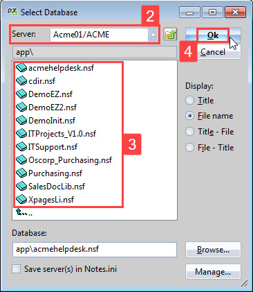Select the database to open and click 'OK'