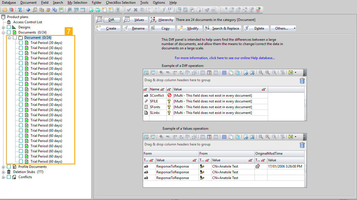 Your choose information will now show in the selection tree as the document title