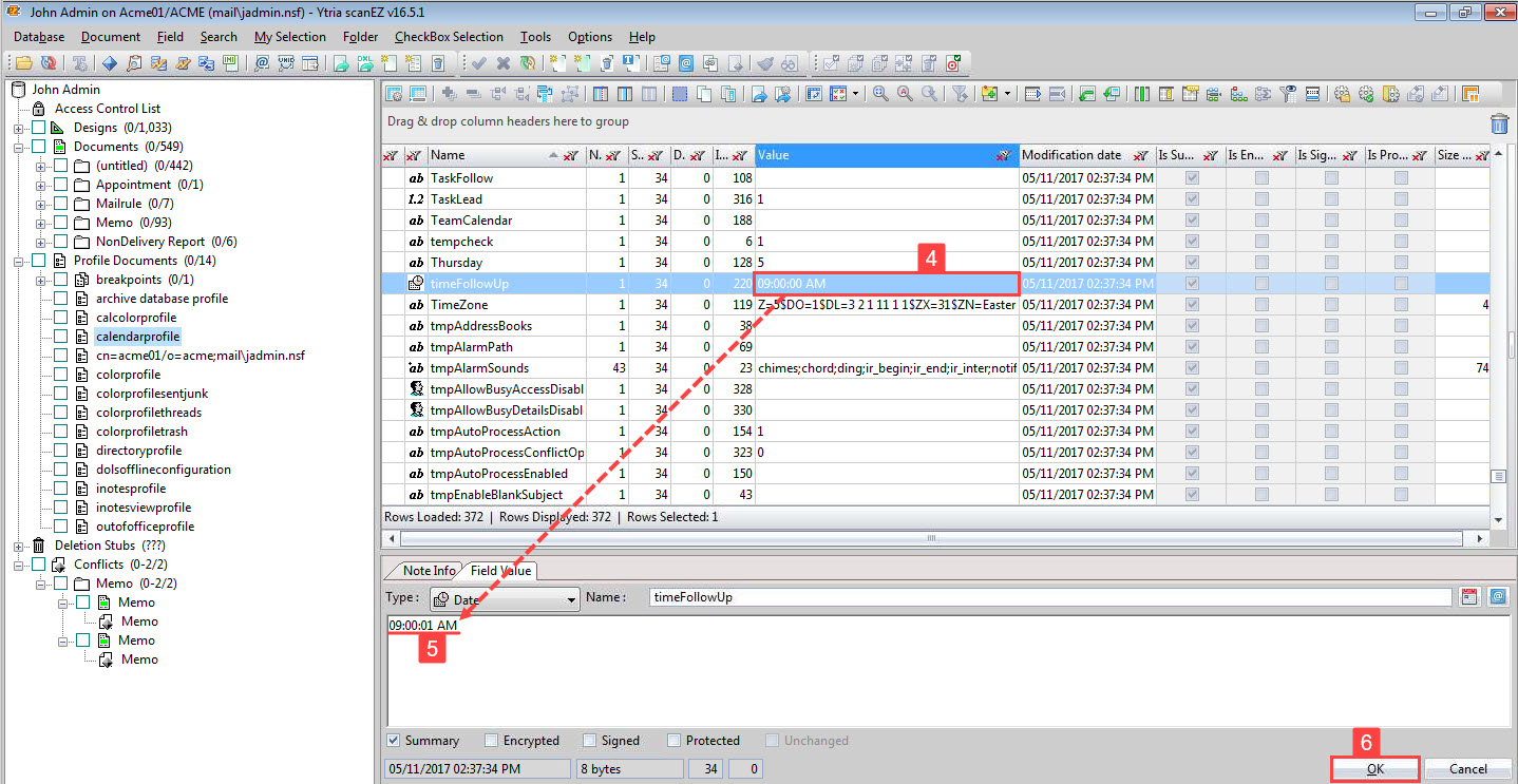 Click the item of your choice in the main grid. The value can be changed in the lower section of the interface