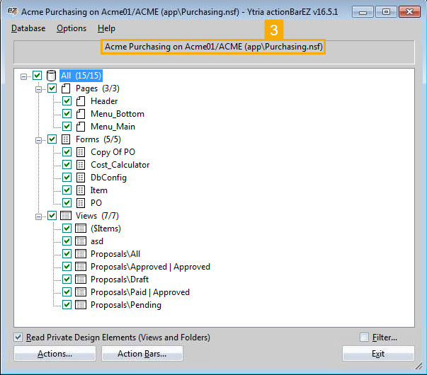 Your database is now loaded in actionBarEZ