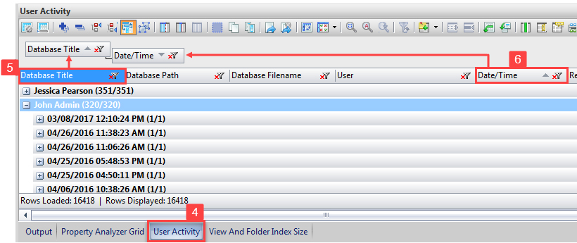 Categorize by the database title and then by the date and time