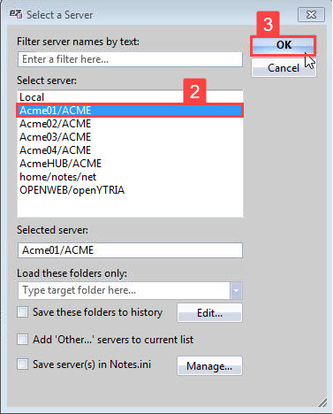Select your server and click 'OK'