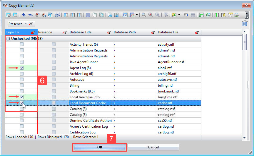 Select which databases to copy ACLs to