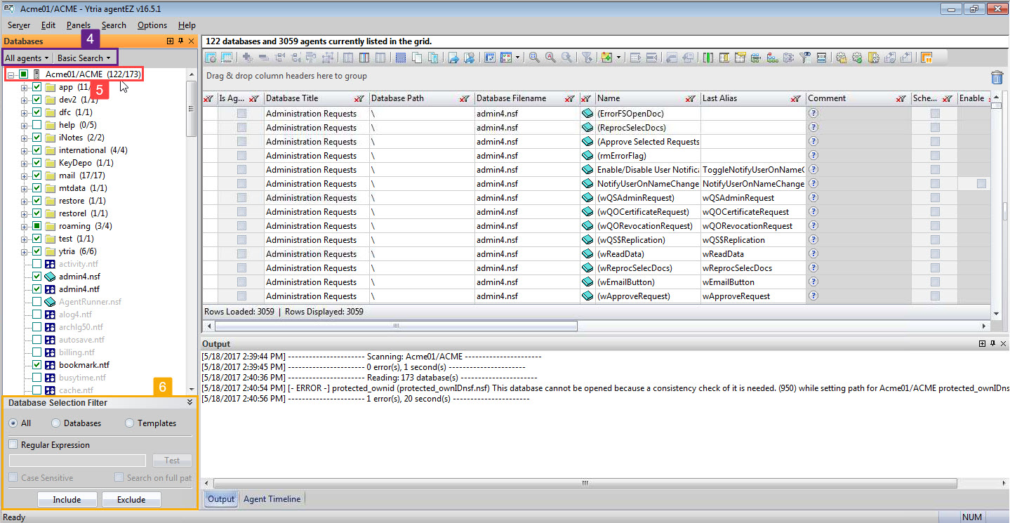 Select the databases that you want to analyze for agents using filters to decide what type of agents to look for