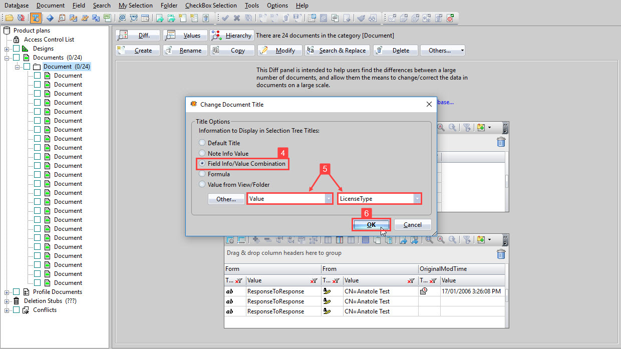 Choose the information you want to display as the selection tree titles